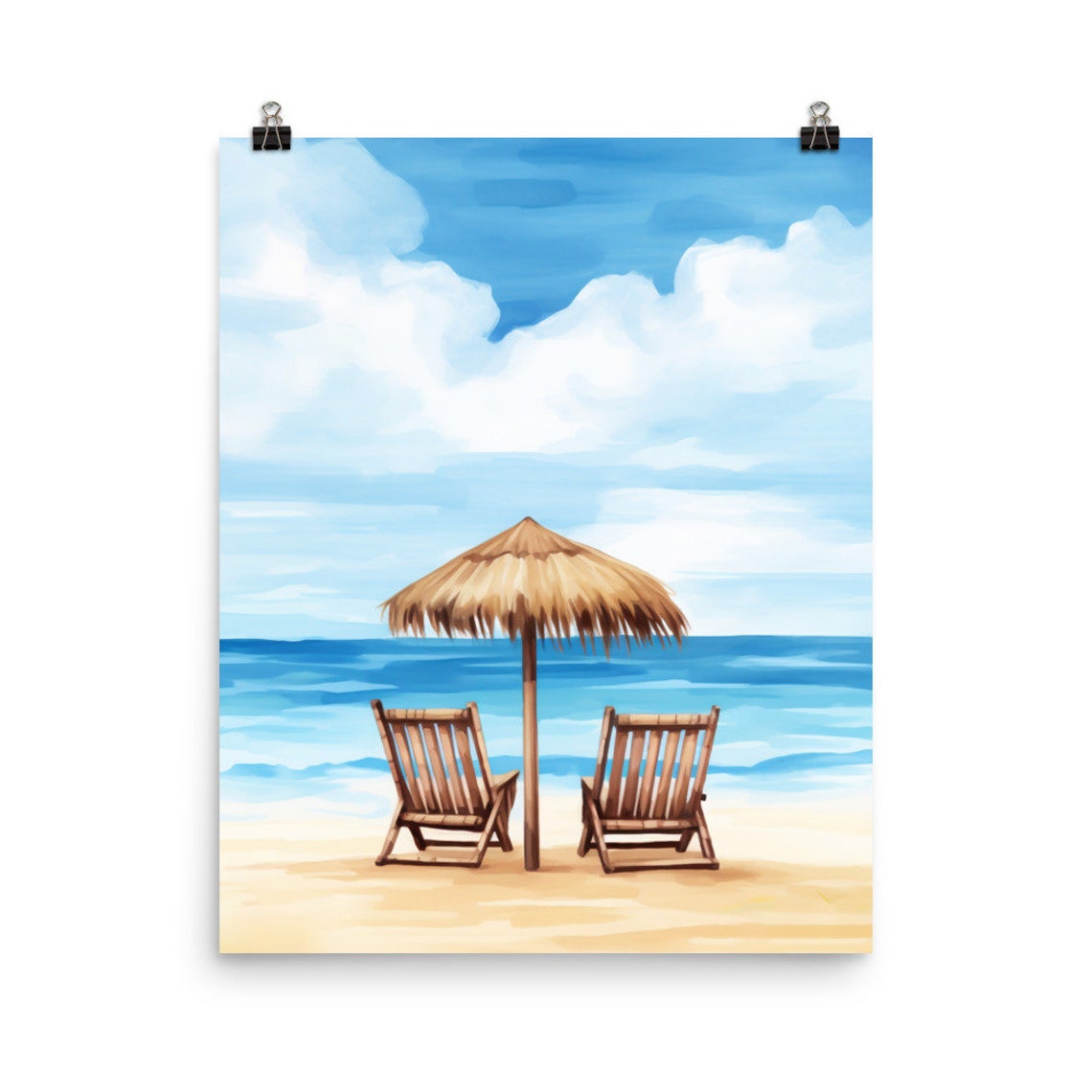 Cancun Beach Palm Umbrella Watercolor Tropical Painting Poster