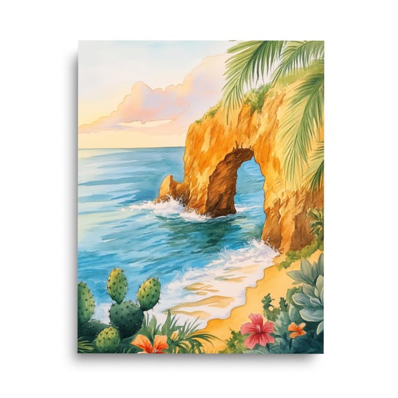 Cueva Del Indio Sea Arch Watercolor Print Puerto Rico Wall Art Rican Decor Coastal Landscape Caribbean Artwork Beach Poster