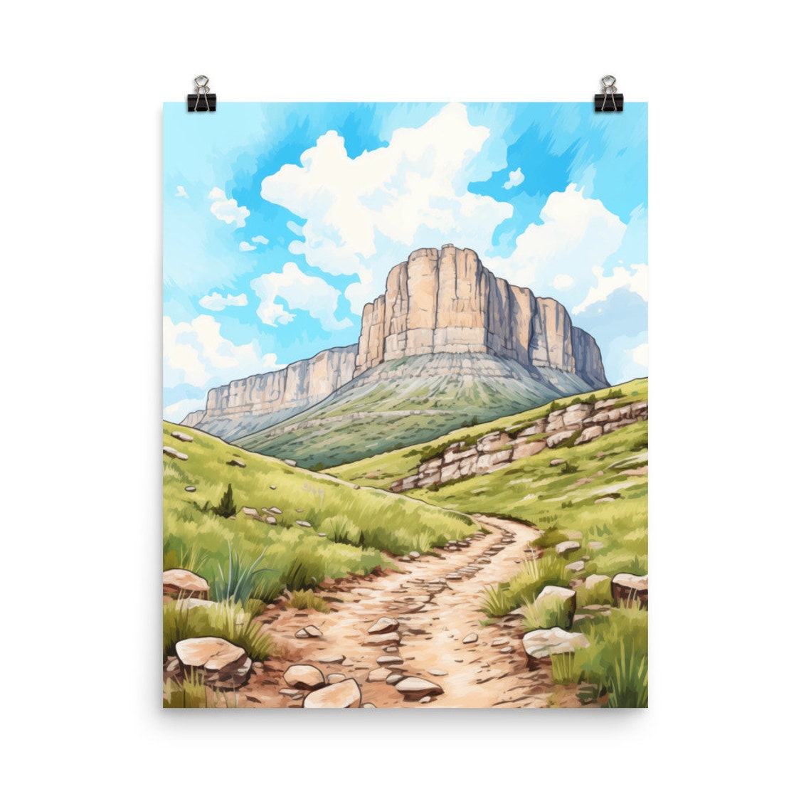 Guadalupe Mountains Desert Peak Hiking Trail Watercolor Poster