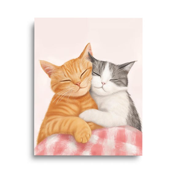 Cute Cuddling Cats Watercolor Print Cat Wall Art Pet Nursery Decor Cozy Pets Kitten Poster Lover Gift Tabby Feline Artwork
