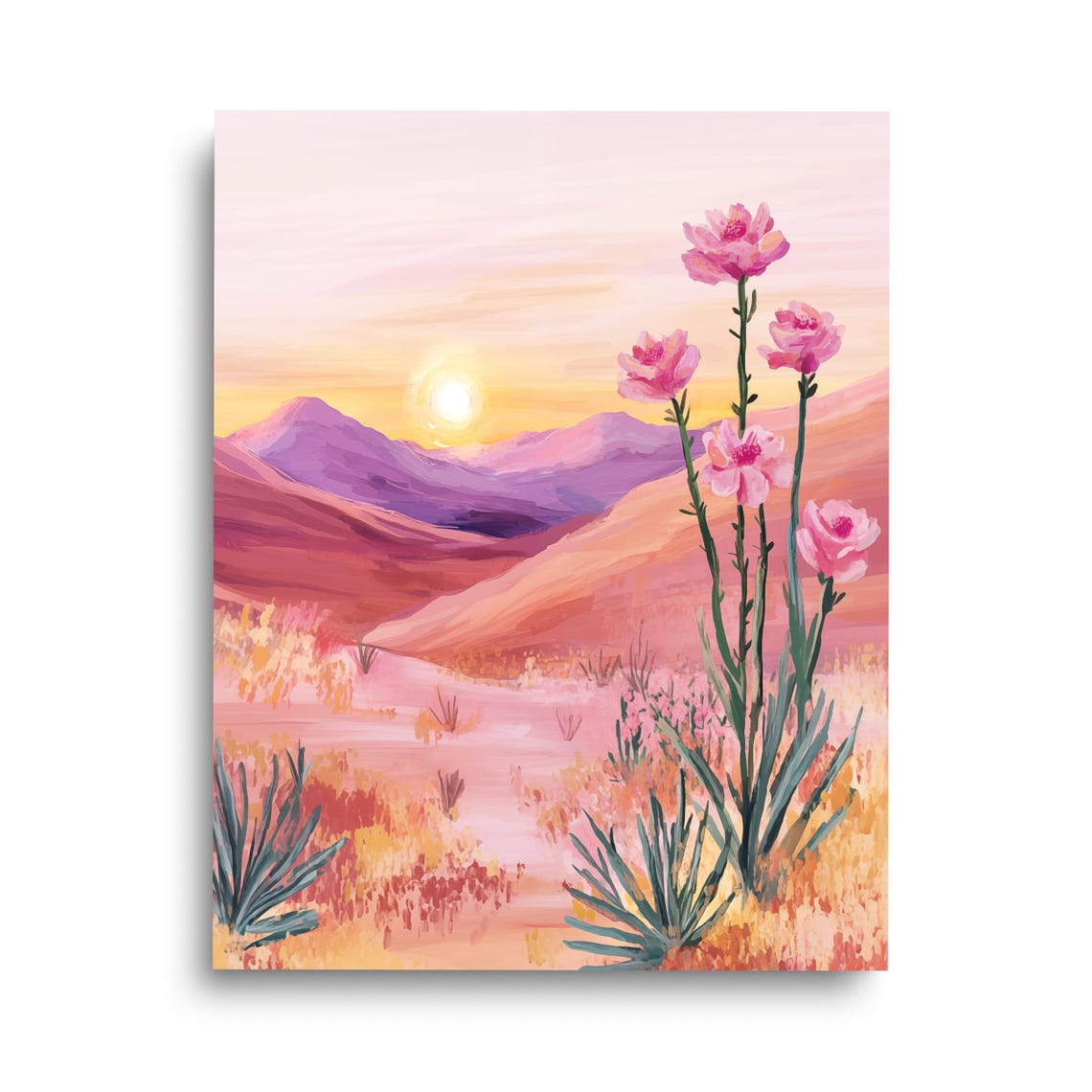 Southwest Desert Rose Sunset Watercolor Landscape Poster Floral