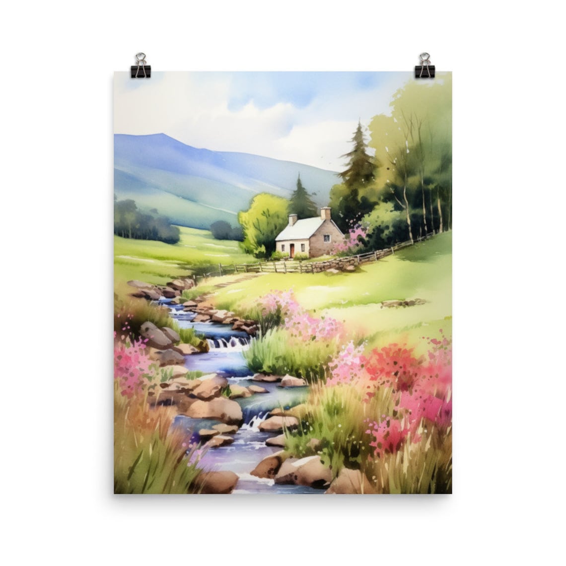 Scottish Highlands Watercolor Art Print, Scotland