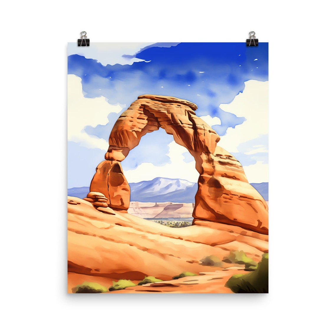 Arches National Park Delicate Arch Red Rock Watercolor Poster