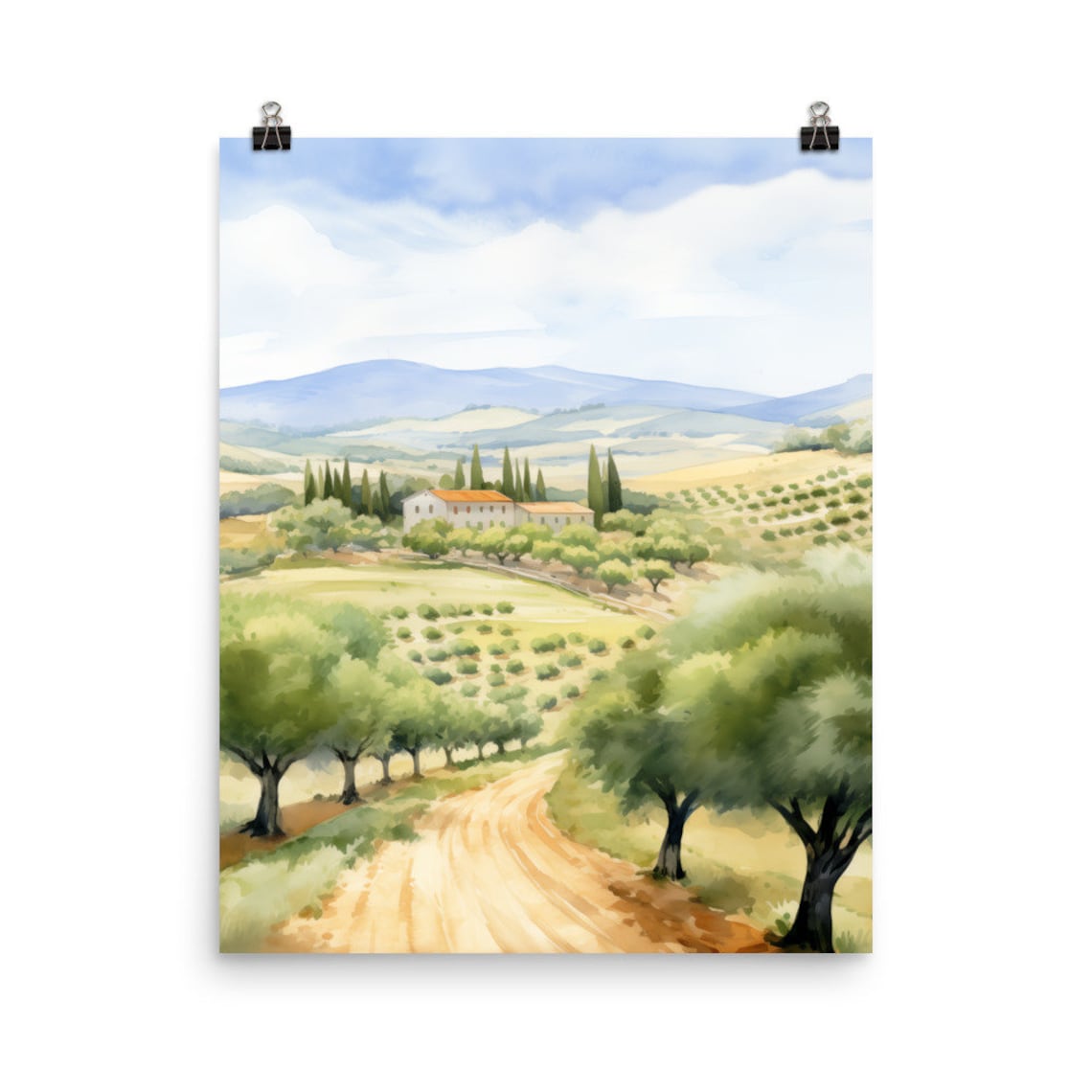 Andalusian Countryside Watercolor Print, Rural Spain