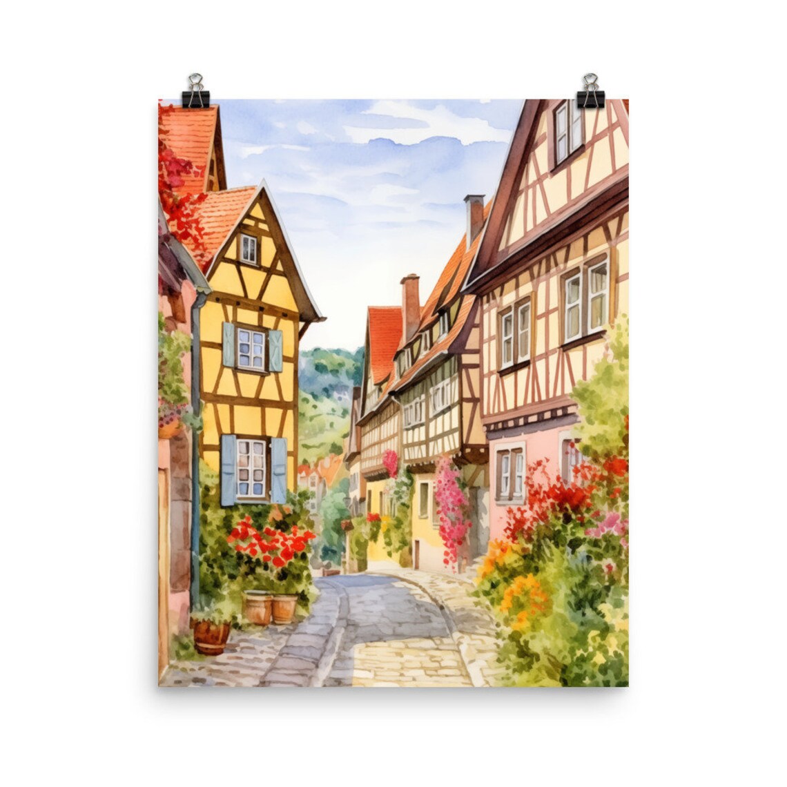 Quedlinburg Watercolor Travel Poster, Medieval Germany