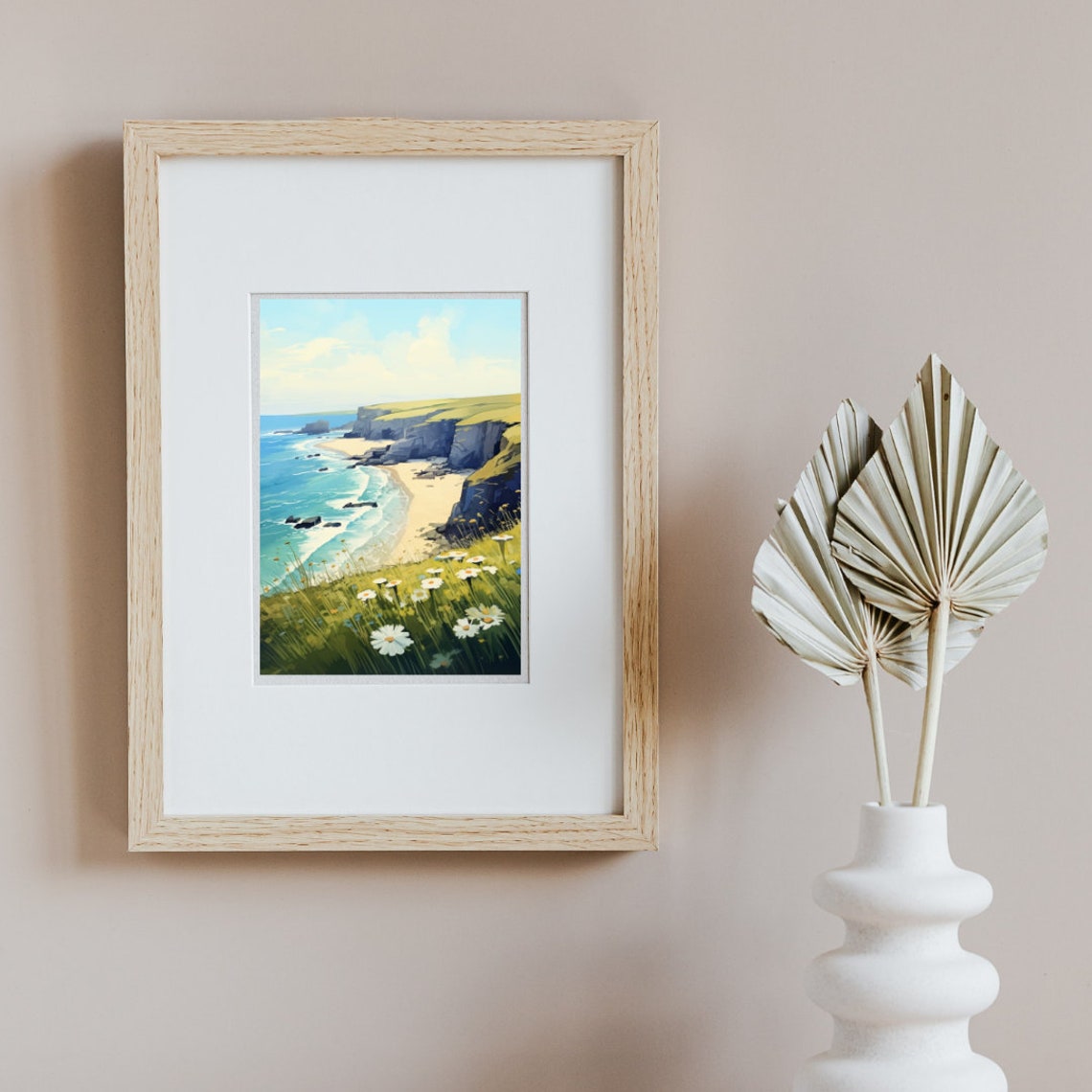 Cornwall Sunny Cliff Beach with Daisies Coastal Watercolor Poster - Image 3