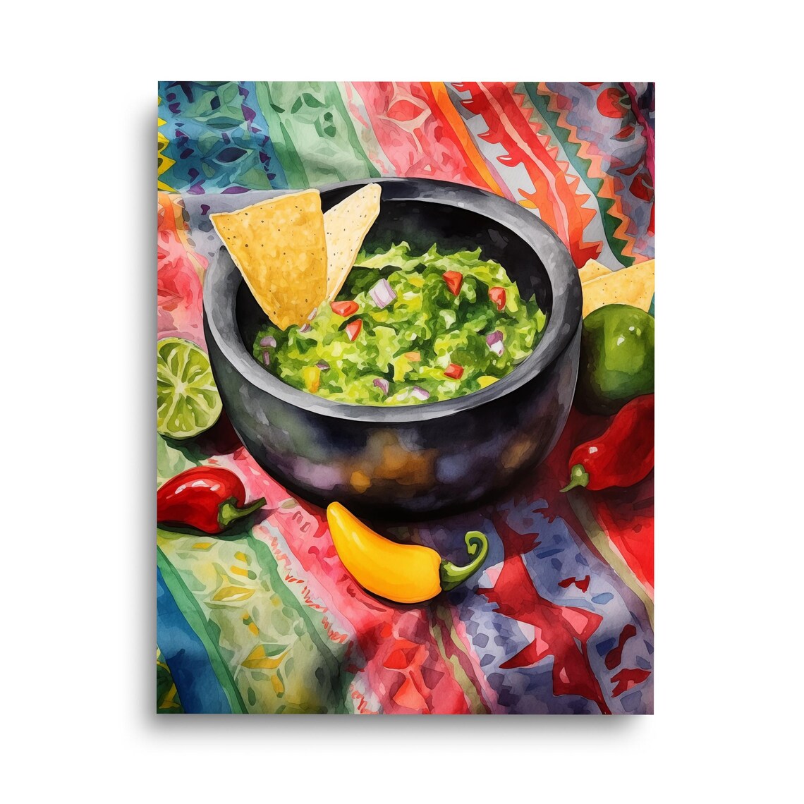 Mexican Guacamole Watercolor Print, Foodie Travel Poster