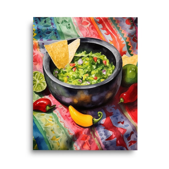 Mexican Guacamole Watercolor Print, Foodie Travel Poster