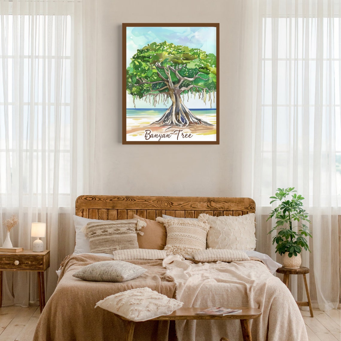 Banyan Tree Giant Spreading Canopy on a Tropical Beach Poster - Image 3