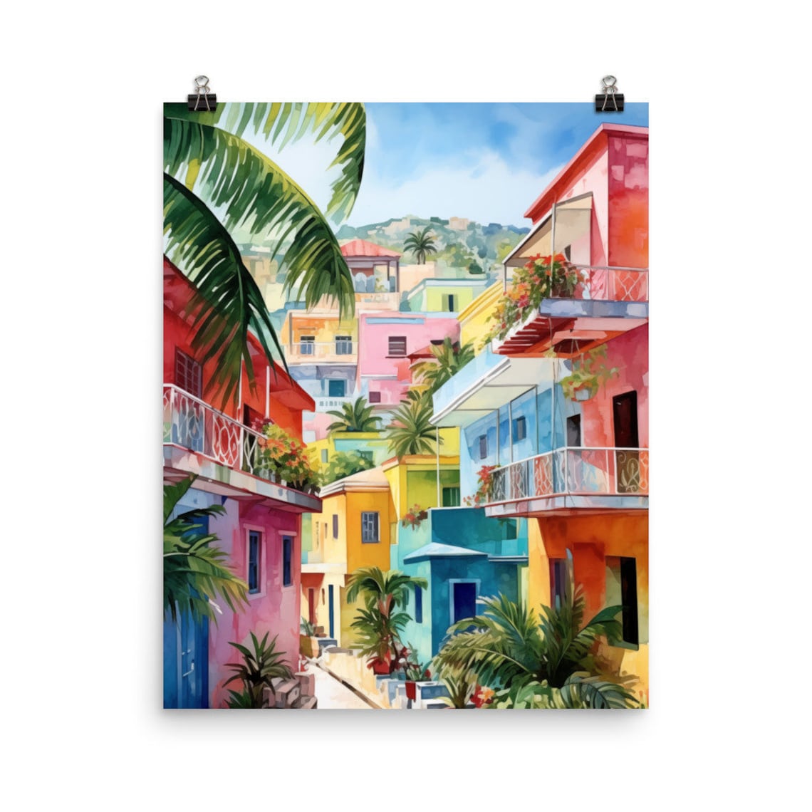 Fort De France Watercolor Print, Martinique Cityscape
