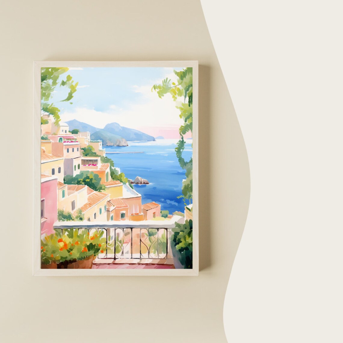 Capri Watercolor Art Print, Amalfi Coast Italy - Image 2