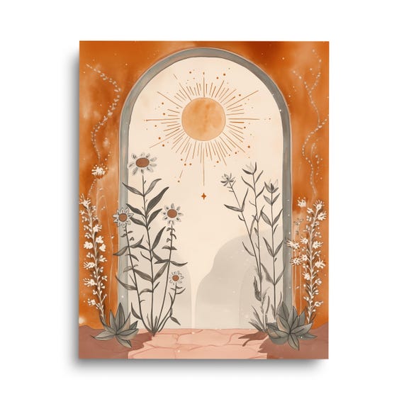 Celestial Sun Arch Watercolor Print Bohemian Wall Art Boho Home Decor Spiritual Poster And Flowers Archway Earthy