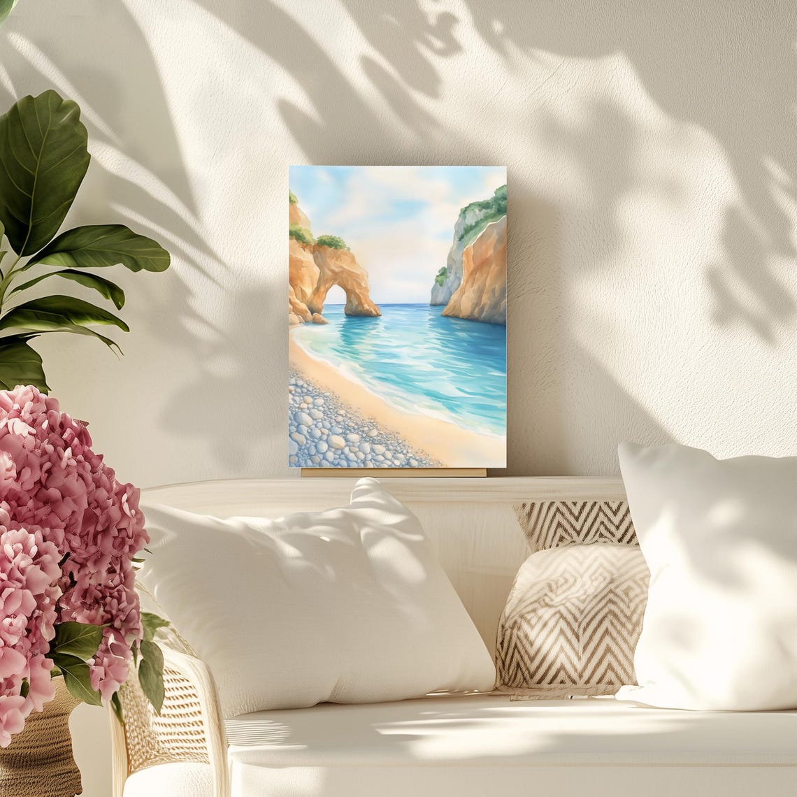 Kaladi Beach Kythira Greece Sea Arch Watercolor Travel Poster