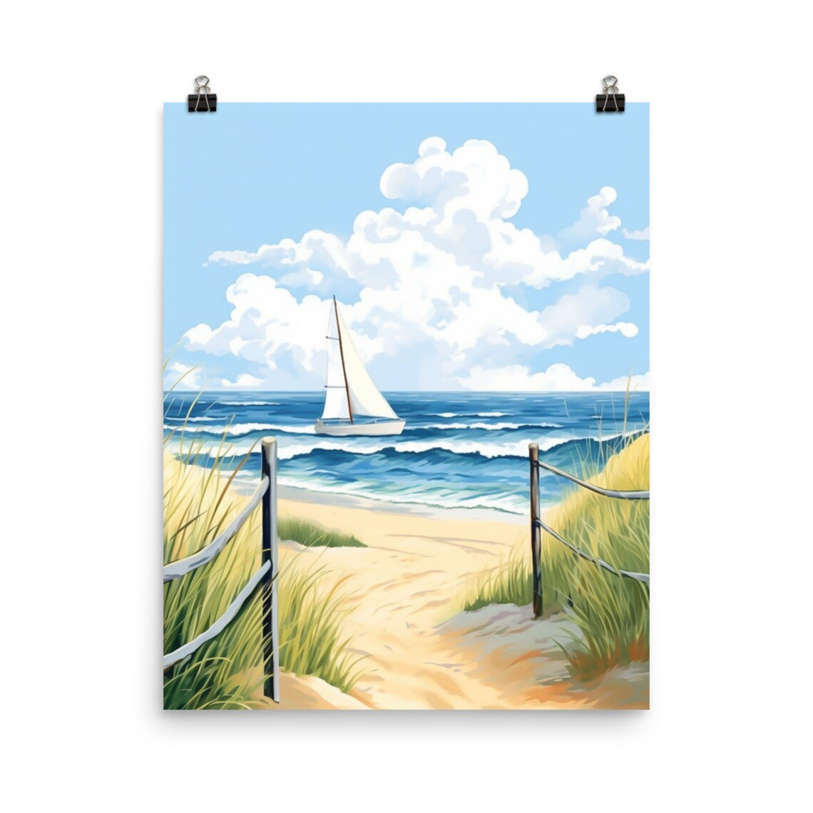 Hamptons Watercolor Print, Long Island Seaside Poster