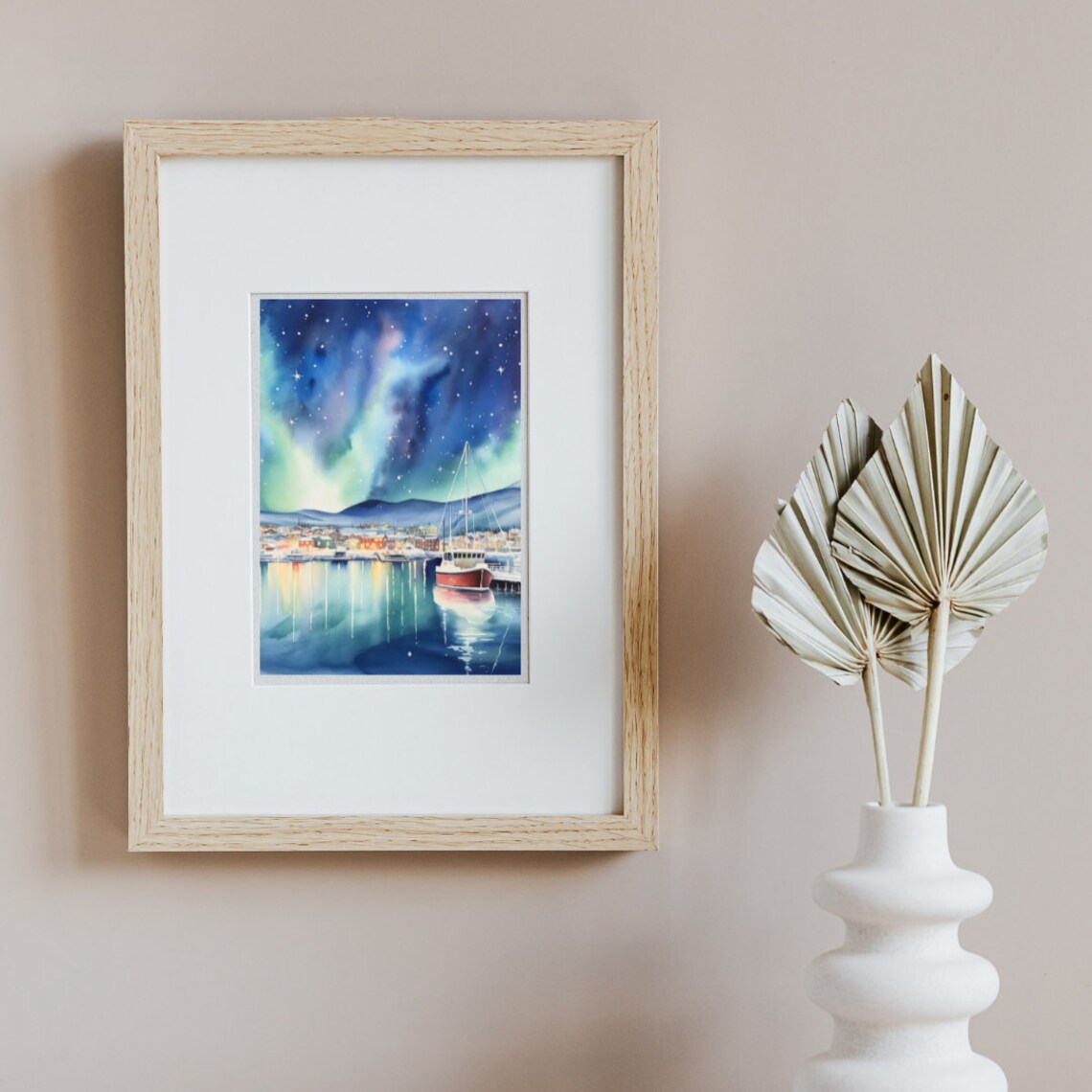 Tromso Northern Lights Watercolor Travel Poster - Image 3