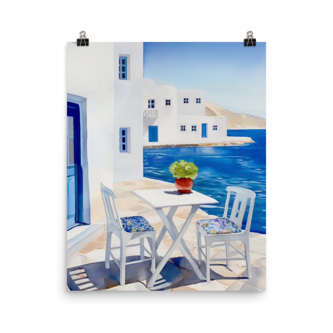 Paros Greek Island Seafront Cafe White Buildings Blue Sea Poster