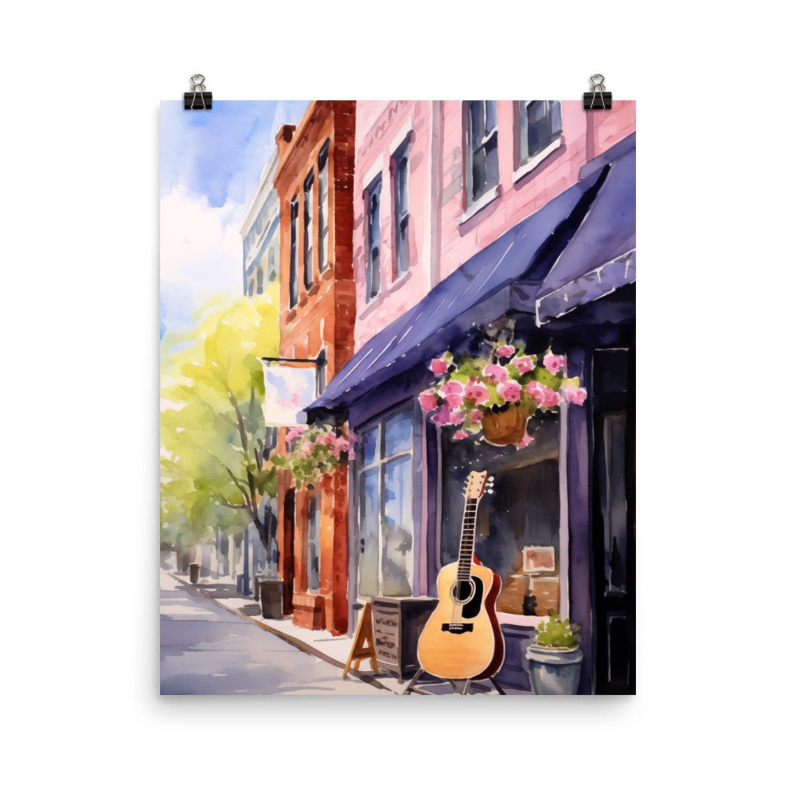 Music Row Watercolor Print Nashville Art Tennessee Travel Gift Colorful Cityscape Poster Us City Streetscape