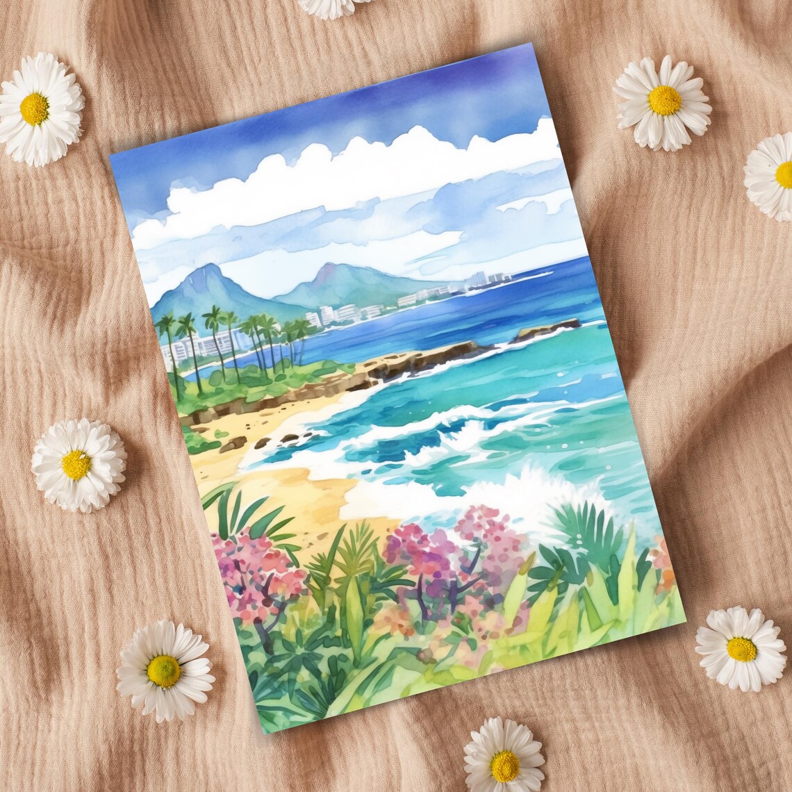 Maui Watercolor Travel Poster, Hawaiian Coastal Landscape - Image 3