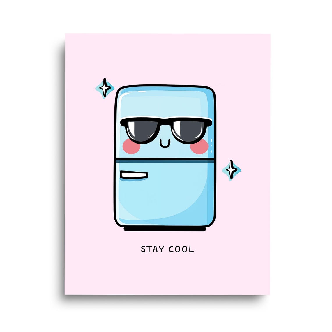 Stay Cool Kawaii Fridge With Sunglasses Funny Kitchen Quote Poster