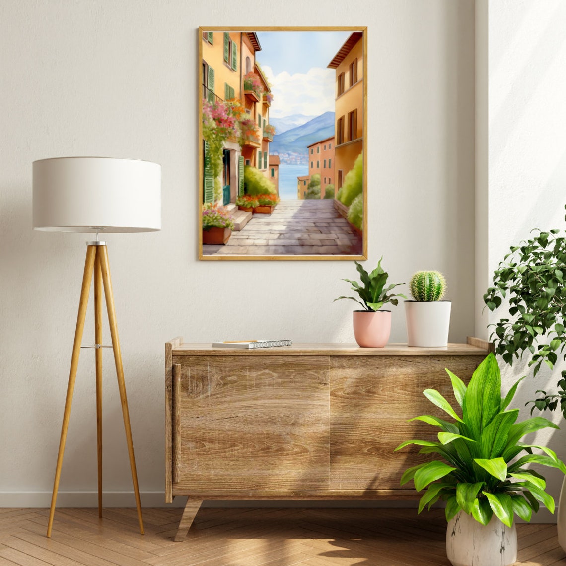 Bellagio Flower Lined Cobblestone Lane Down to Lake Como Art Poster - Image 2
