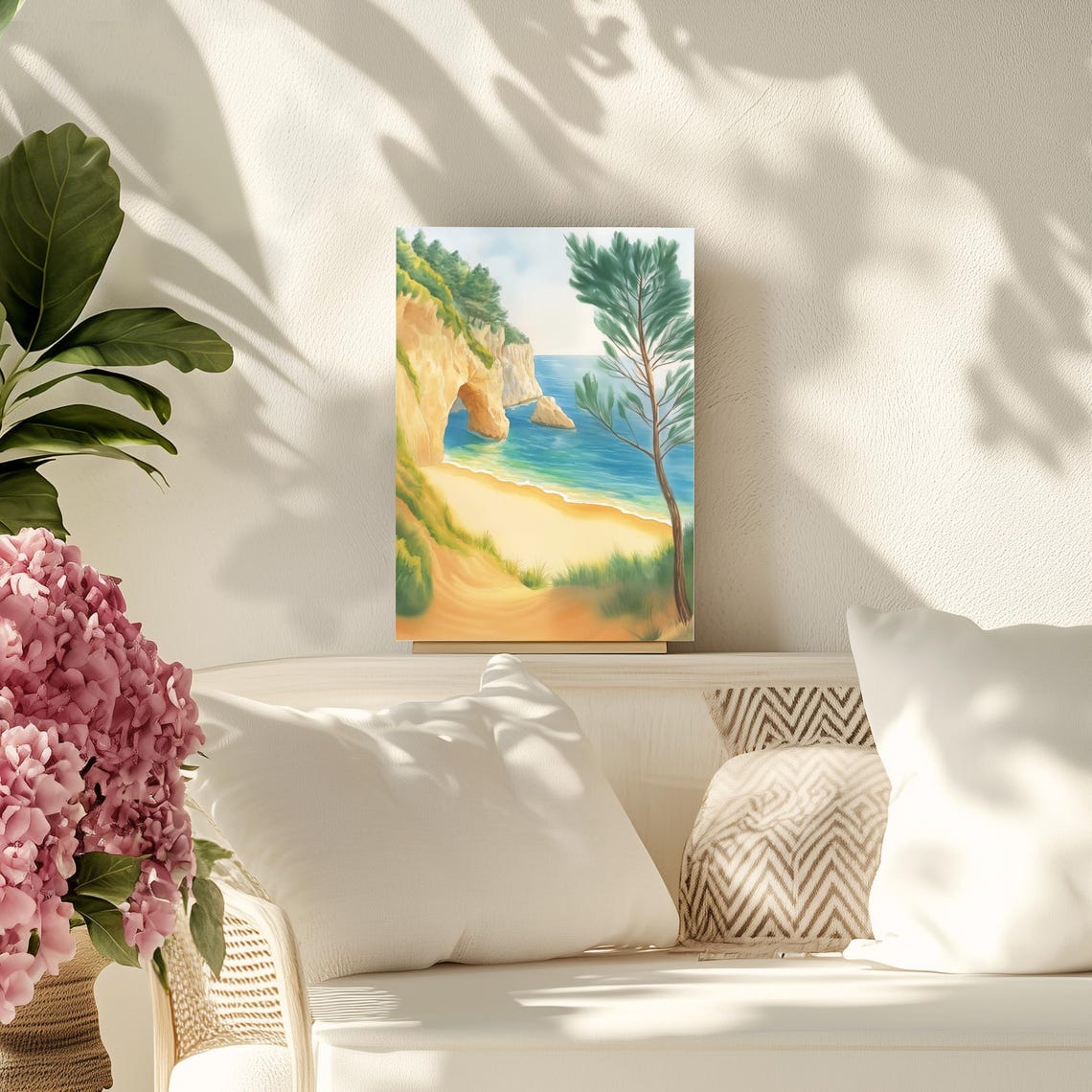 Chiliadou Beach Evia Greece Watercolor Cliffs Coast Art Poster