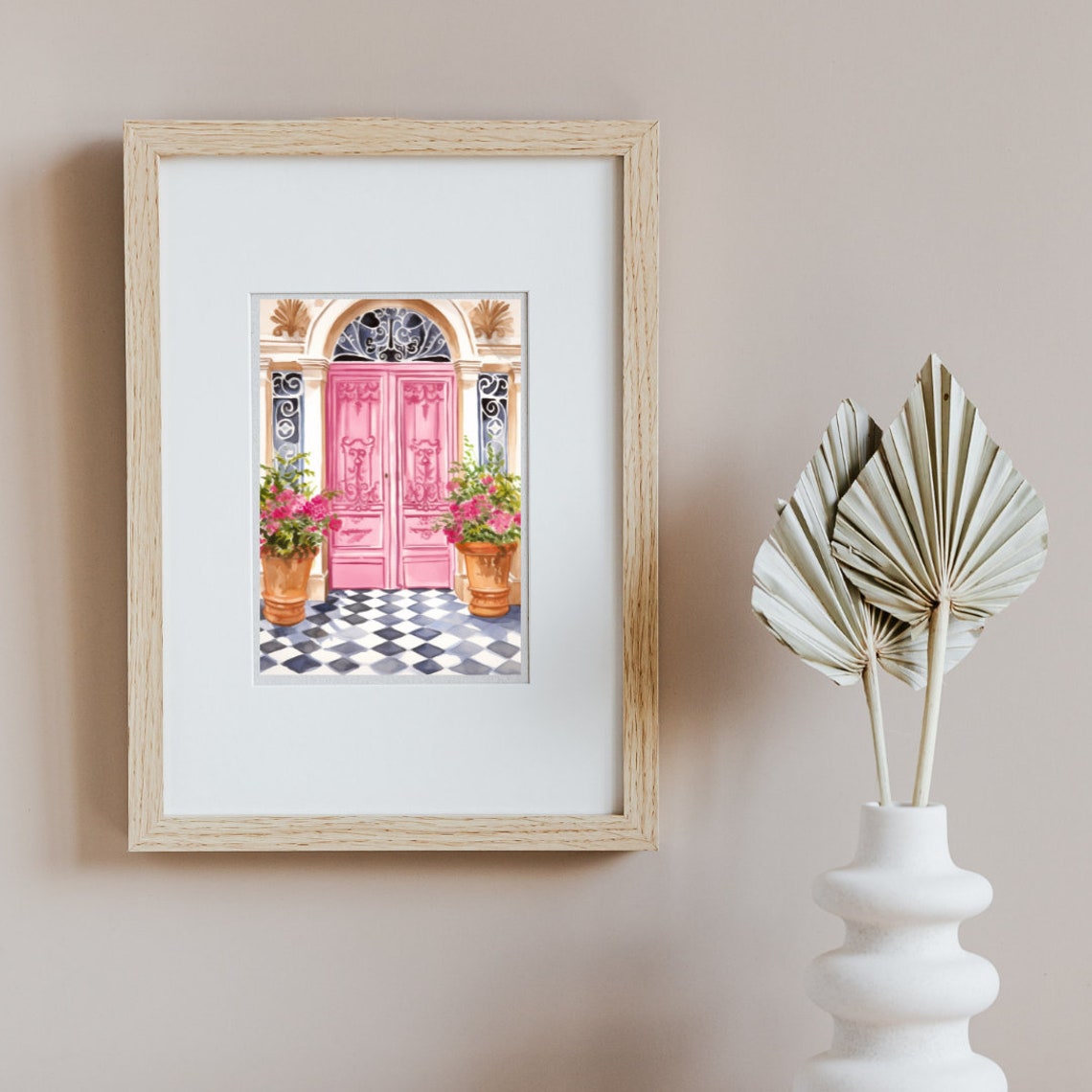 Paris Pink Door With Flower Planters And Checkered Floor Poster - Image 3