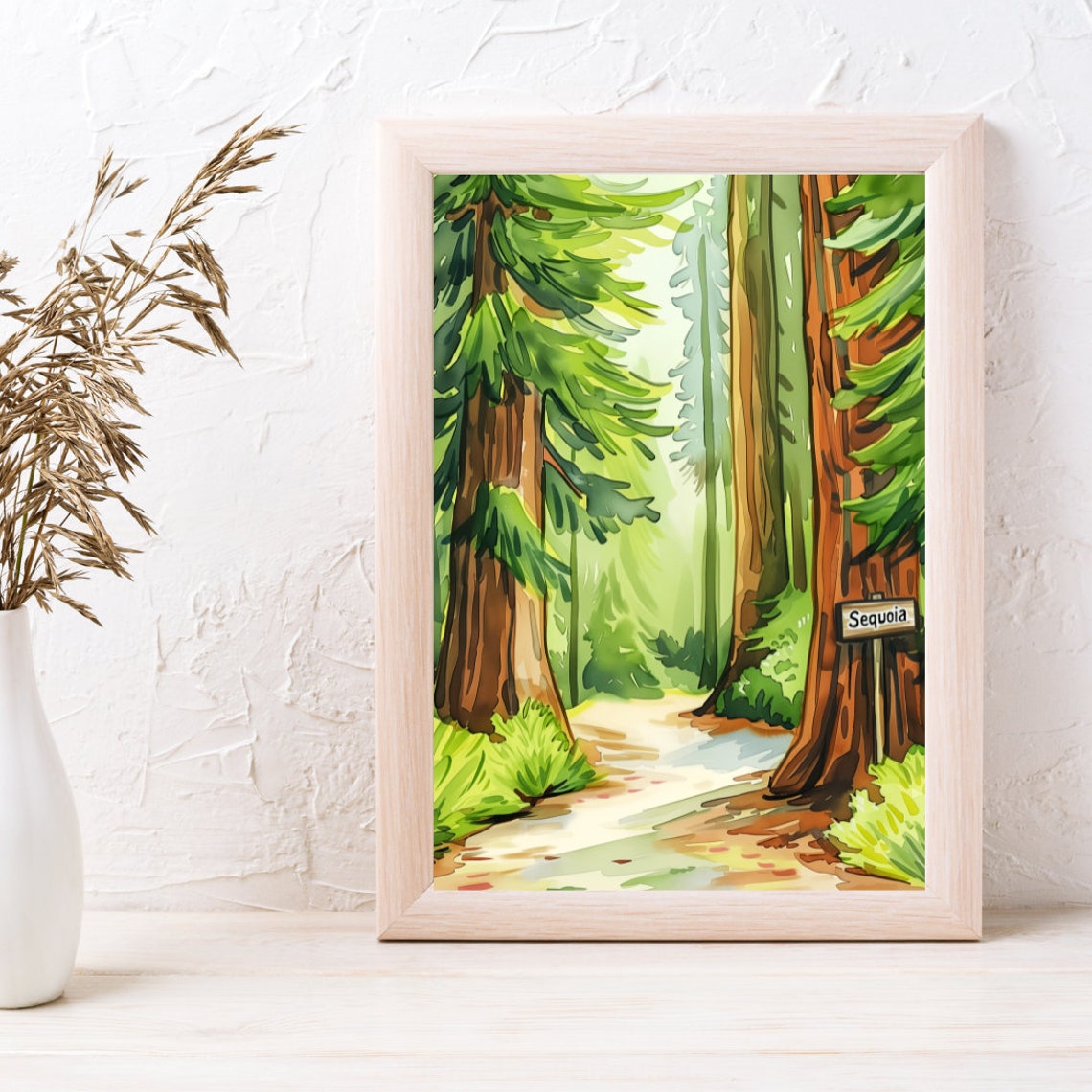 Sequoia National Park Redwood Forest Trail Watercolor Poster - Image 3