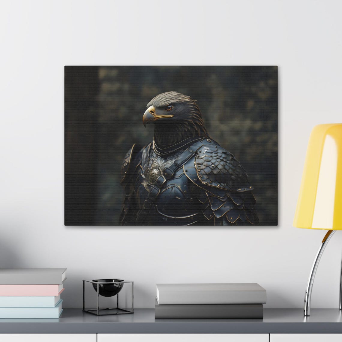 Maximalist Eclectic Medieval Golden Eagle Knight Print Bold Altered Animal Portrait Fantasy Fun Colorful Renaissance Rustic Art - Image 2