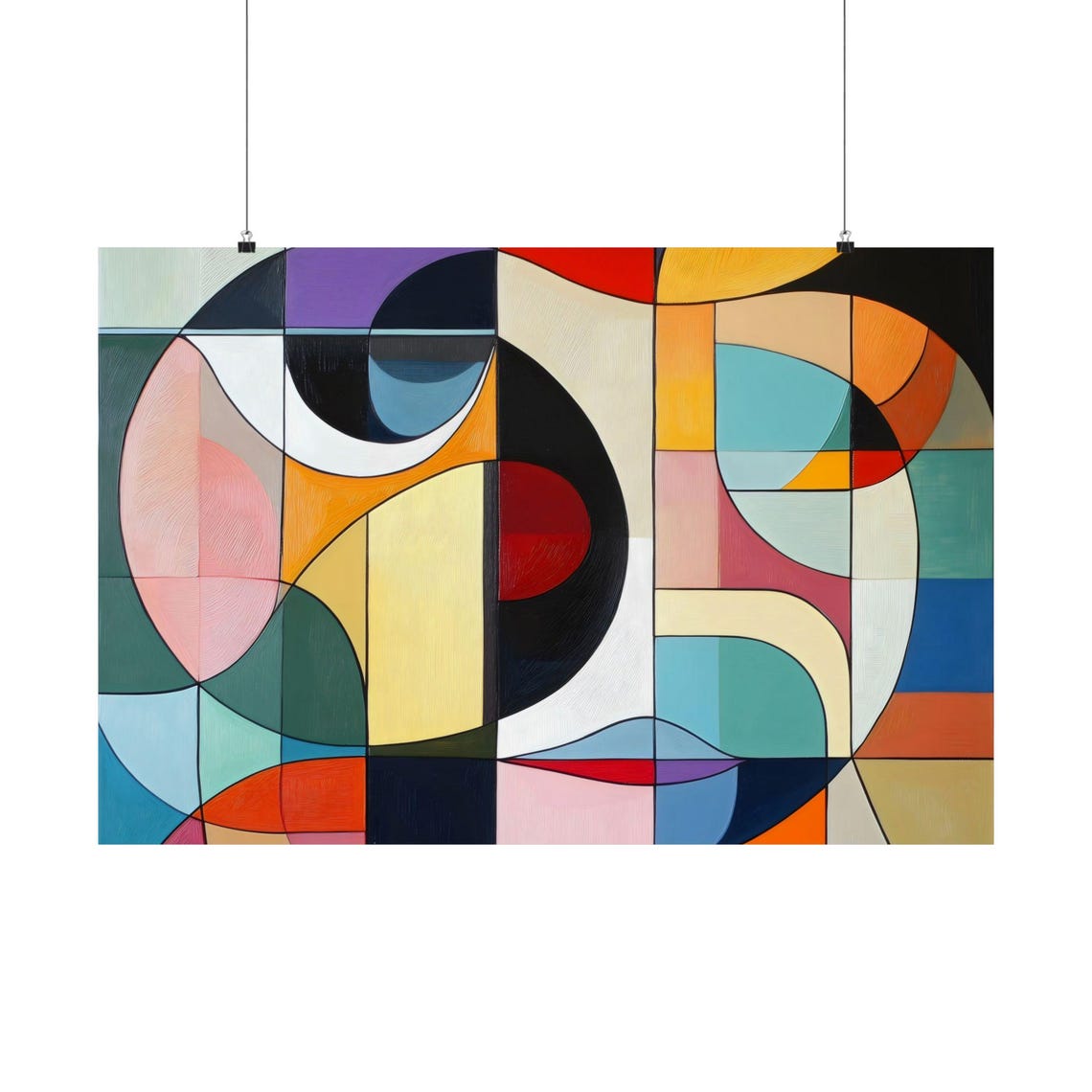 Bright Colorful Geometric Arcs Abstract Face Modern Art Print