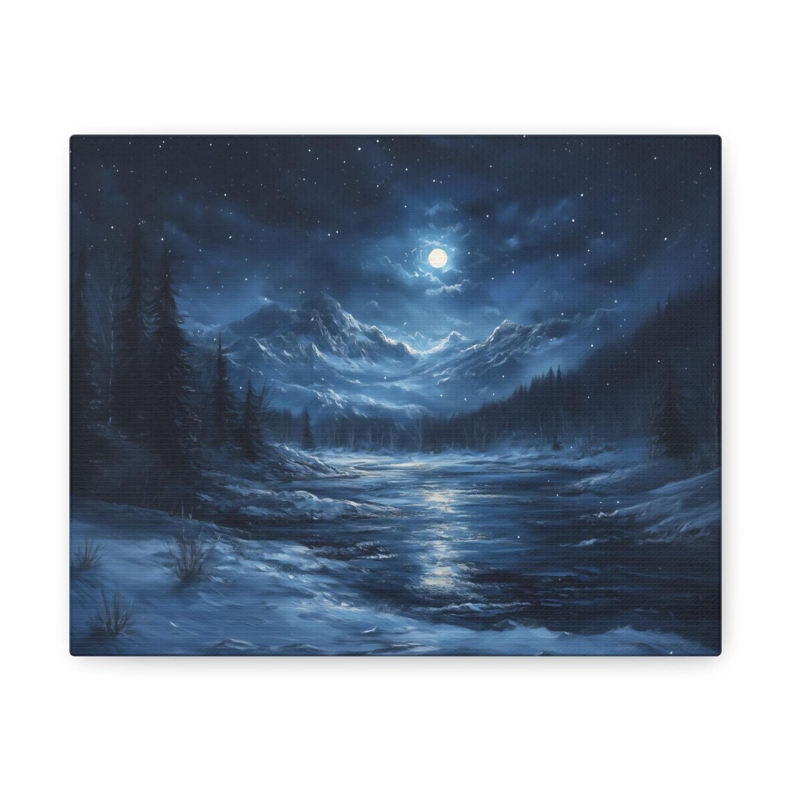 Moonlit Mountain Valley At Night With Snowy Peaks And Starry Sky Poster - Image 3