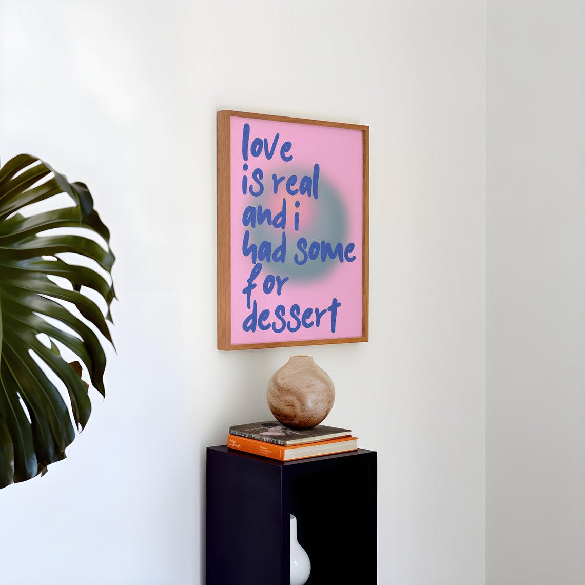 Love Is Real Blue Script Pink Aura Gradient Love Quote Art Poster