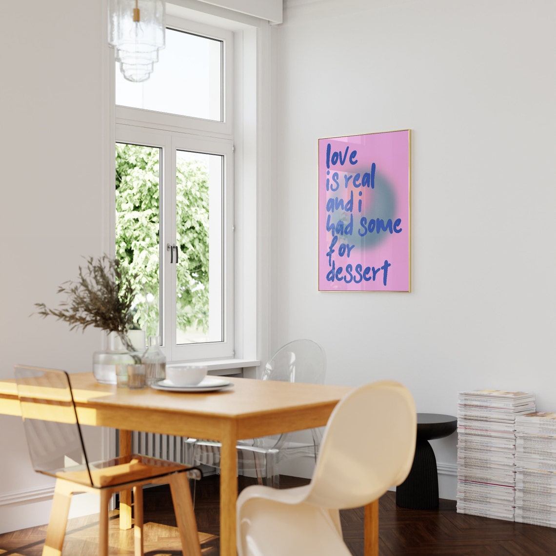 Love Is Real Blue Script Pink Aura Gradient Love Quote Art Poster - Image 2