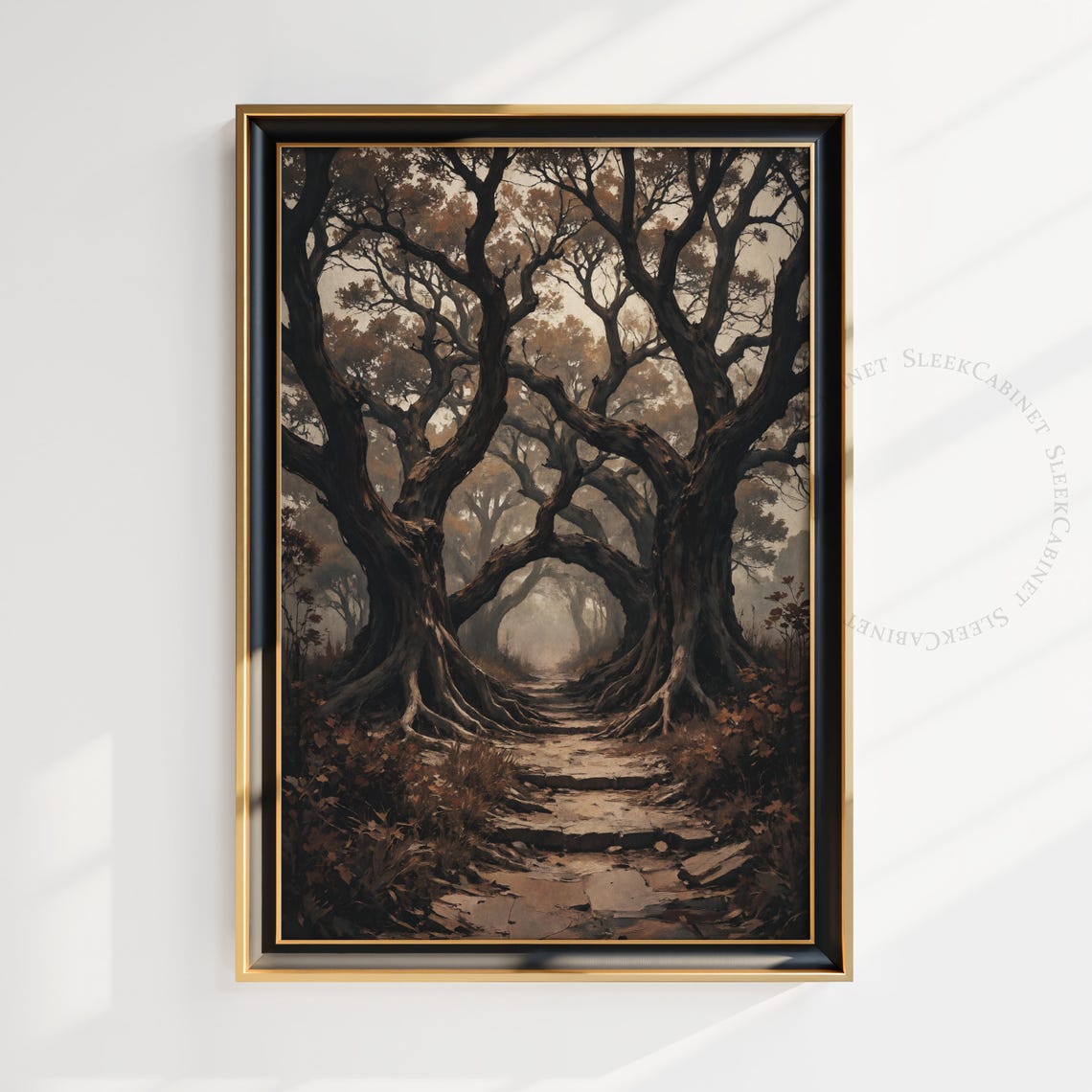 Dark Twisted Forest Path Stone Steps Gothic Woodland Art Poster