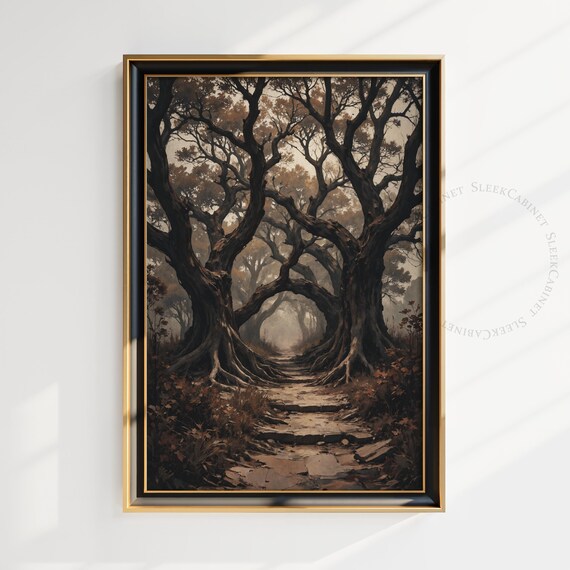 Dark Twisted Forest Path Stone Steps Gothic Woodland Art Poster