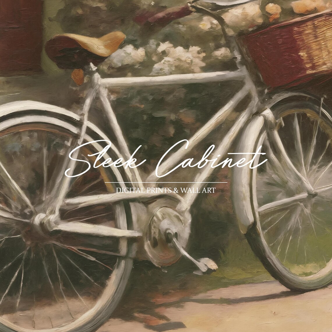 Bicycle In The Village Street Vintage Oil Painting Art Print - Image 3
