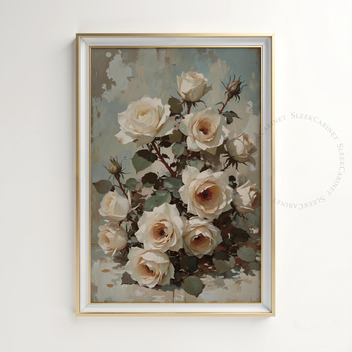 Victorian White Rose Botanical Still Life Art Print