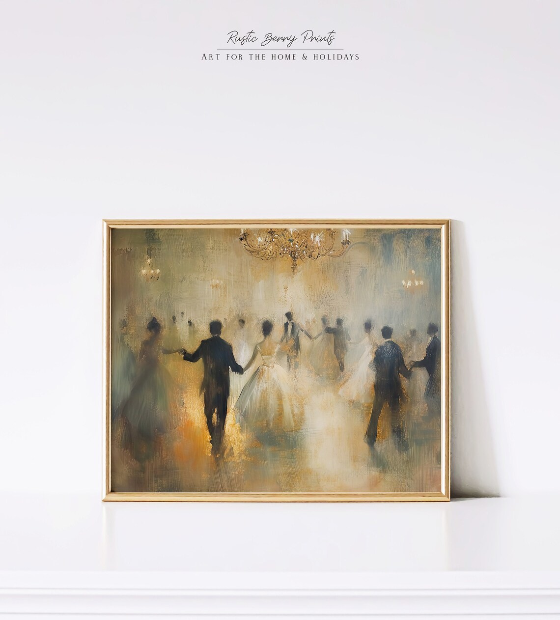 Ghostly Ballroom Waltz Silhouetted Dancers Chandelier Impressionist Print