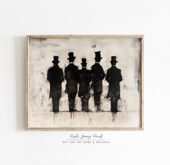 Vintage Gentleman Art Print Top Hats 19th Century Art Vintage Fashion Neutral Tone Print Antique Art