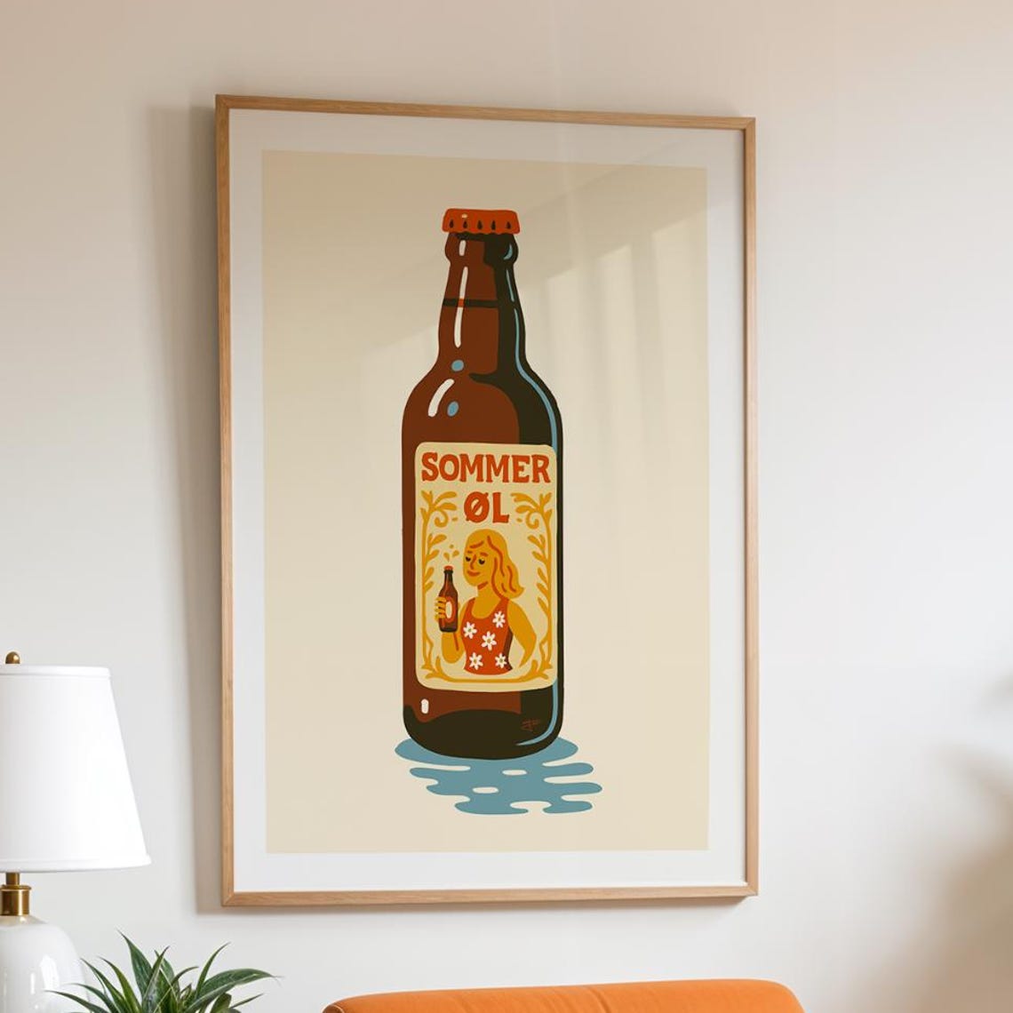 Beer Bottle Illustration, Modern Kitchen Decor