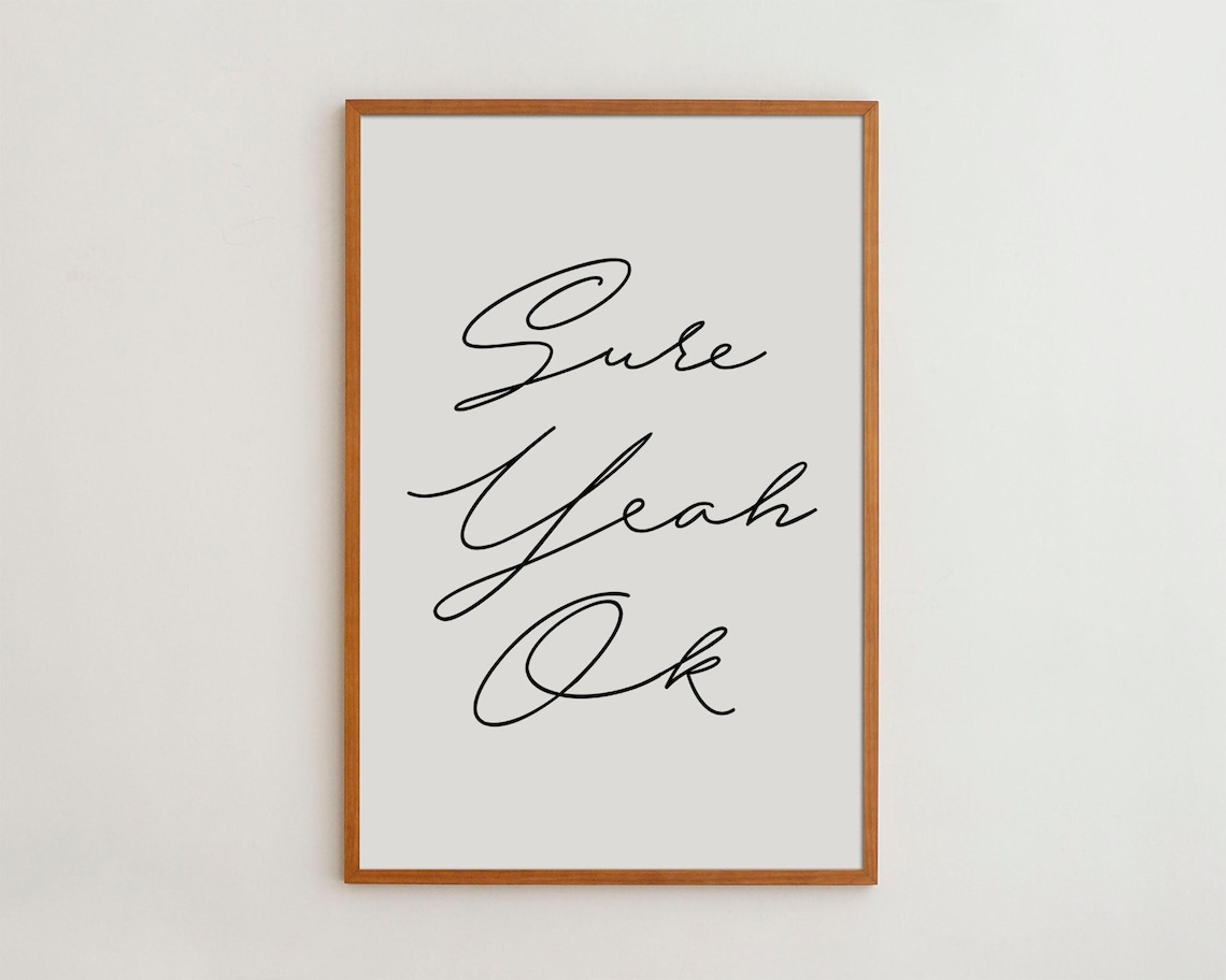 Handwriting Typography Art Print, Minimalist Black White