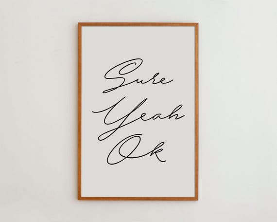 Handwriting Typography Art Print, Minimalist Black White