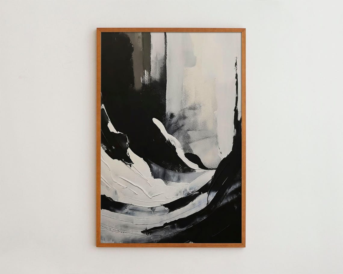 Bold Black and White Abstract Oil Painting Wave Brushstroke Poster