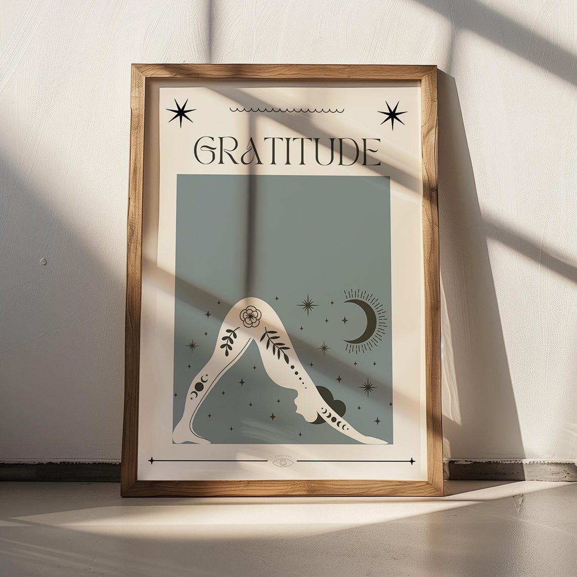 Gratitude Yoga Downward Dog Celestial Pose Mindful Poster Art