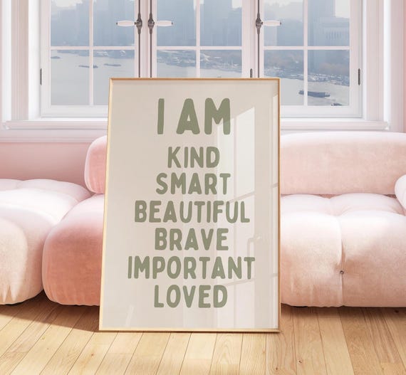 I Am Affirmation Print Wall Art Self Love Sage Green Positive Poster Kids