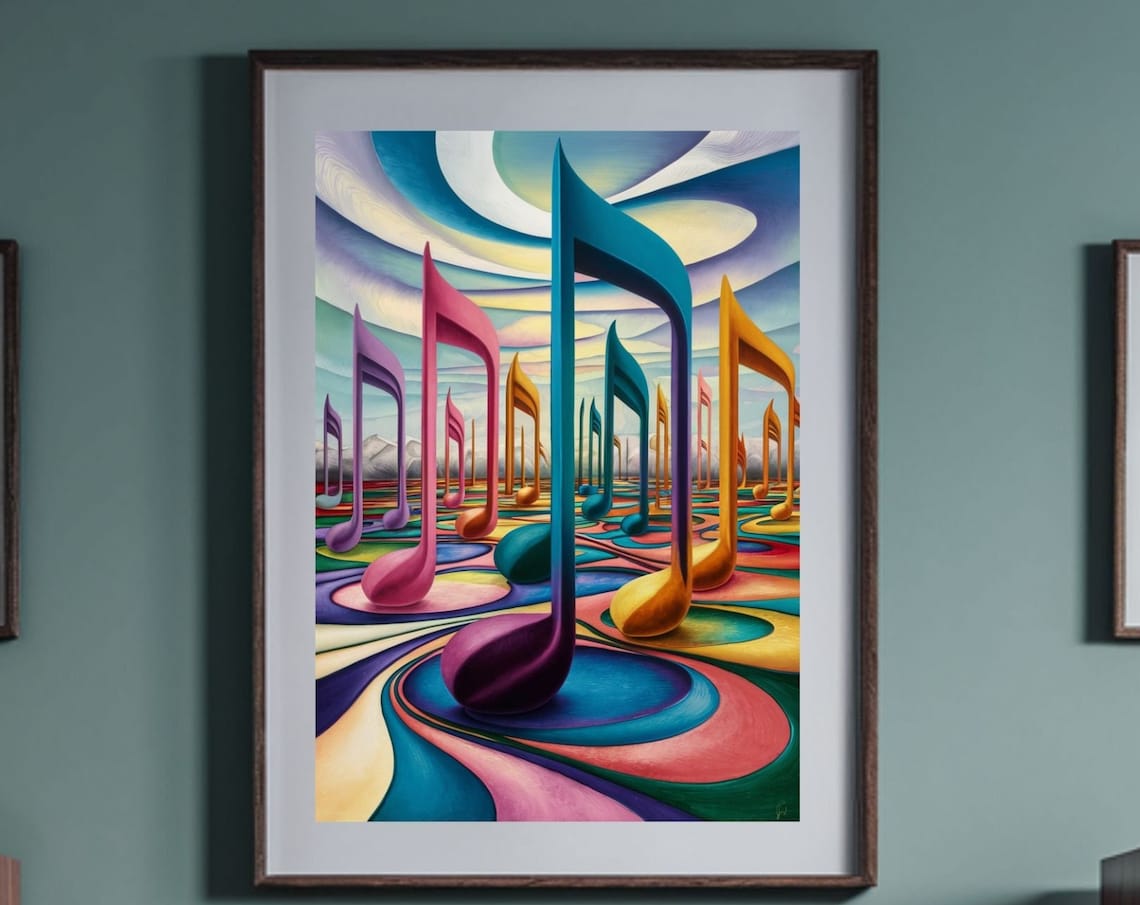 Surreal Colorful 3D Music Notes Rainbow Dreamscape Art Poster
