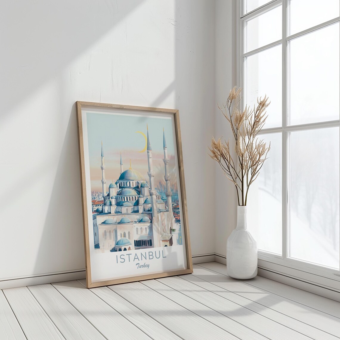 Istanbul Turkey Blue Mosque Minarets Crescent Moon Dawn Poster - Image 2