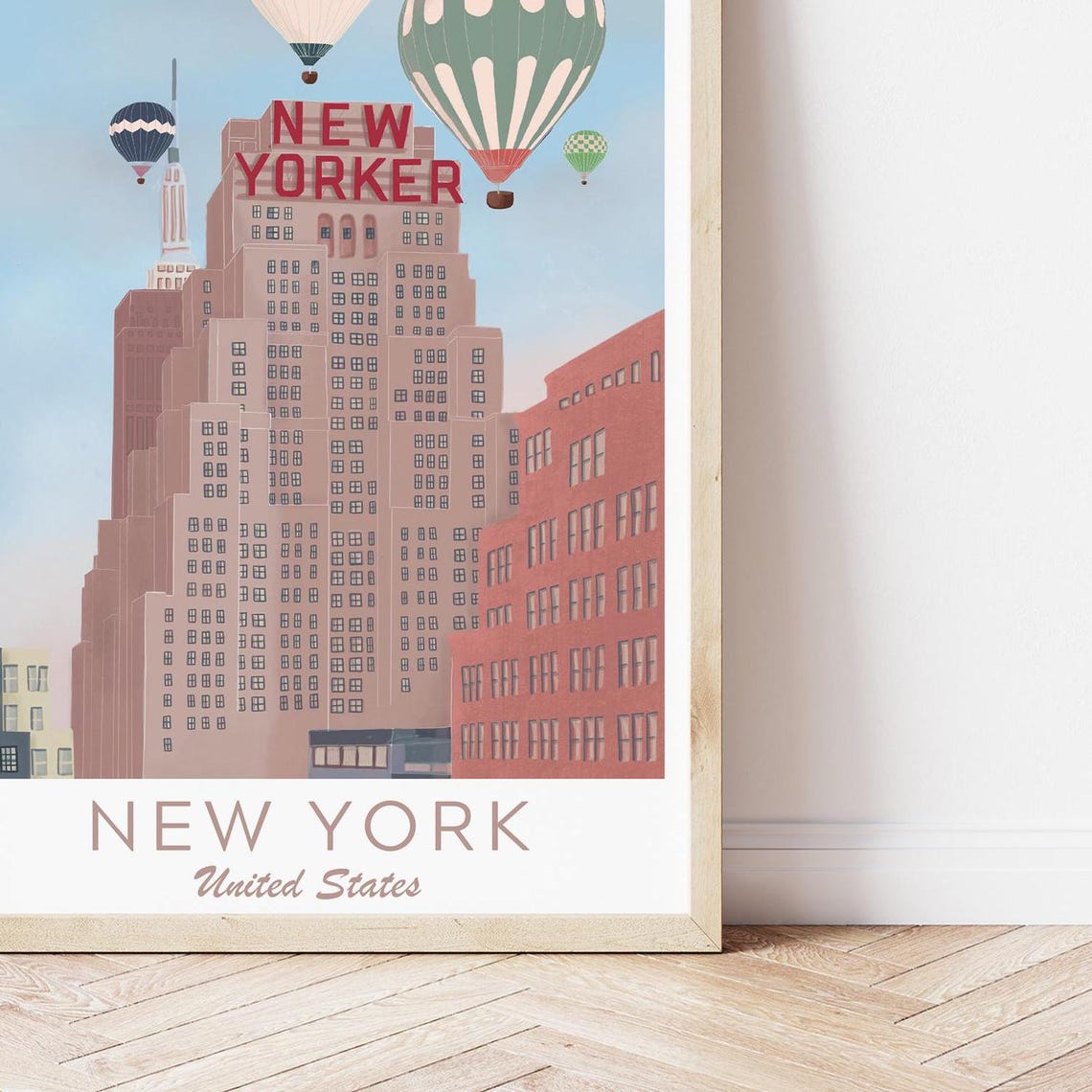 New York Illustration New York Travel Art Hot Air Balloons Wall Art Ny Travel Print Vintage Travel Poster New York Travel Poster - Image 4