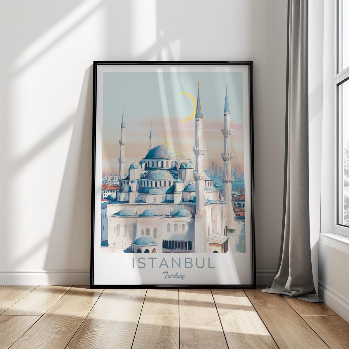 Istanbul Turkey Blue Mosque Minarets Crescent Moon Dawn Poster - Image 3