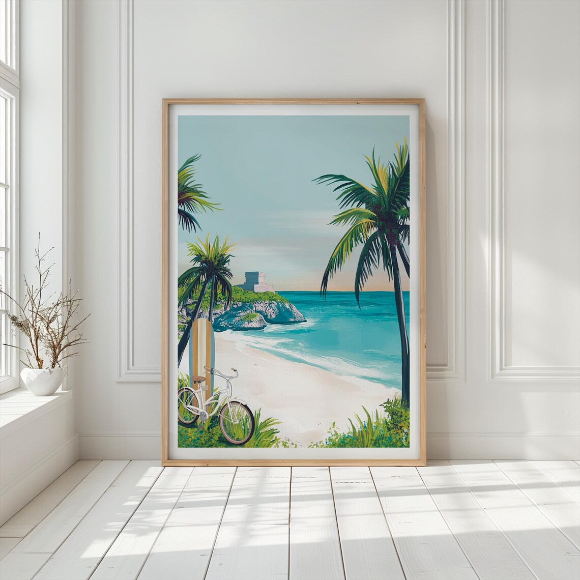 Tulum Beach Caribbean Coastline Mayan Ruins Palm Trees Art Poster - Image 4