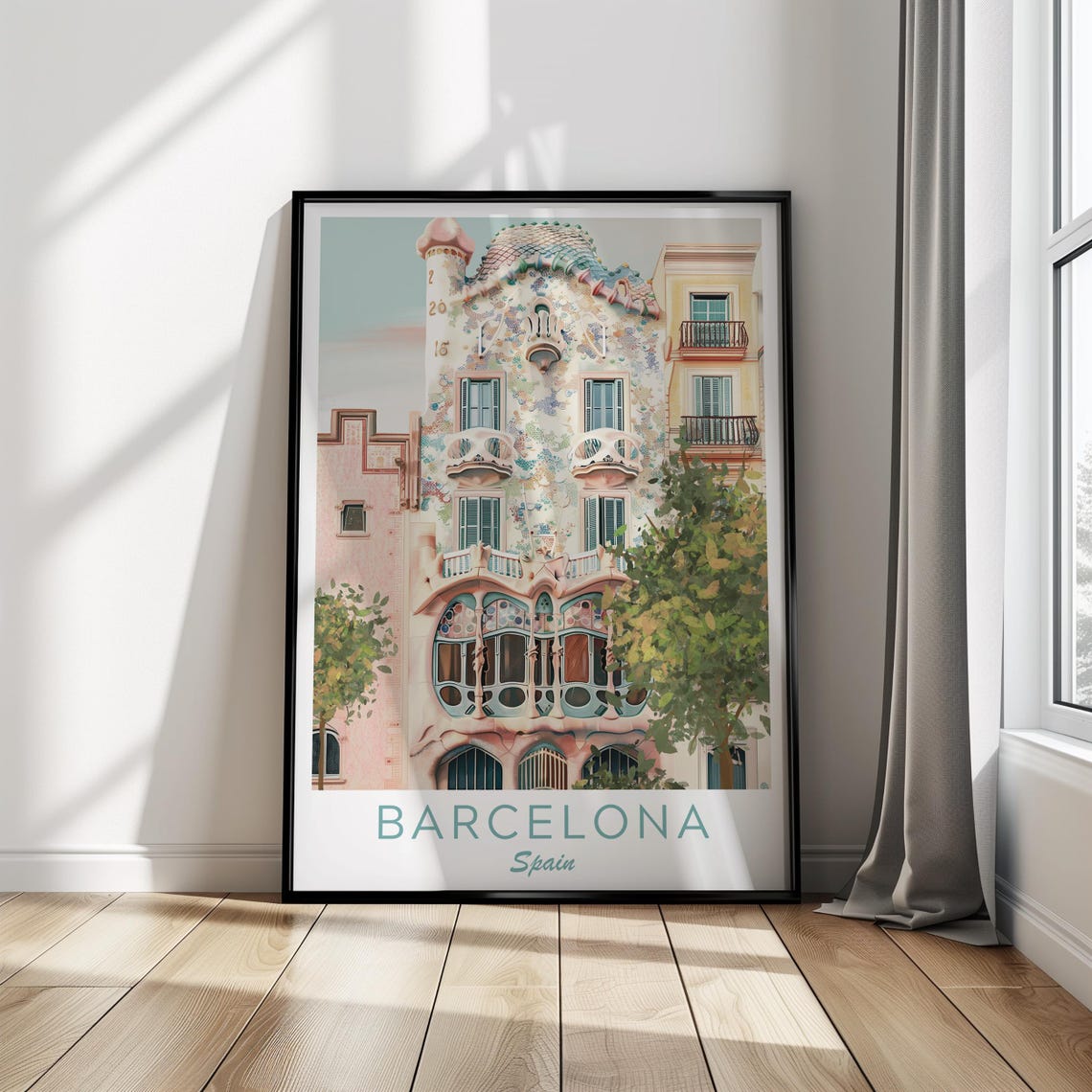 Barcelona Spain Casa Batllo Gaudi Mosaic Facade Travel Poster - Image 4